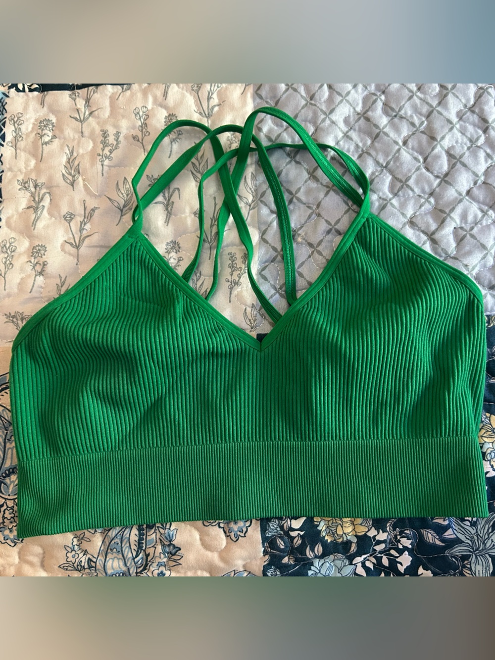 aerie Emerald Green Ribbed Strappy Bralette